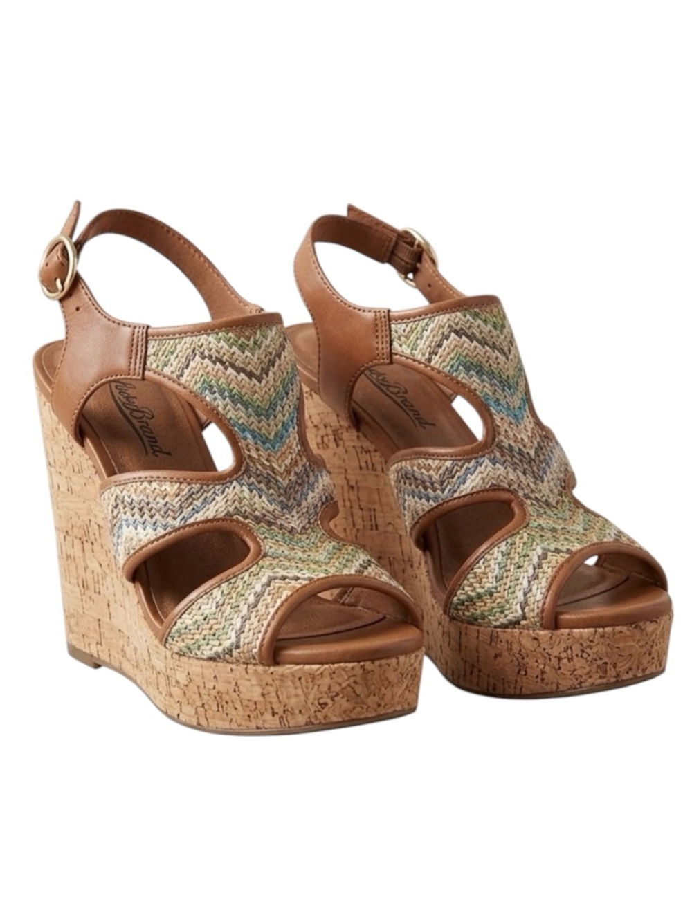 Lucky Brand Riedel 2 Platform Cork Wedge Sandals Chevron Woven Size 8